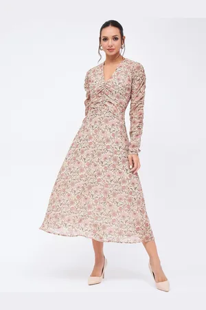 Harpa Floral Print Ruched A-Line Midi Dress