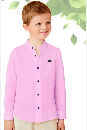 BAESD Boys Original Slim Fit Band Collar Denim Weave Cotton Casual Shirt