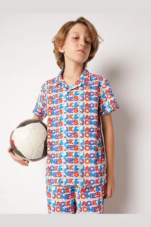 JACK & JONES Boys Typography Printed Cuban Collar Casual Shirt
