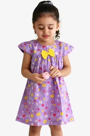 Campana Girls Floral Print Cotton Round Neck Cap Sleeves Opaque A-Line Casual Dress