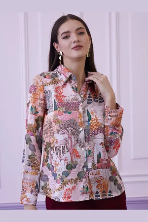 ATHENA Red Floral Printed Shirt Style Top