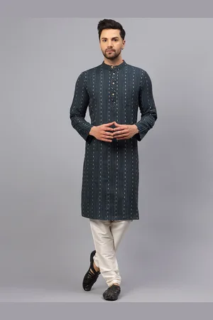 Latest Chikan Garments Mandarin Collar Striped A-Line Kurta