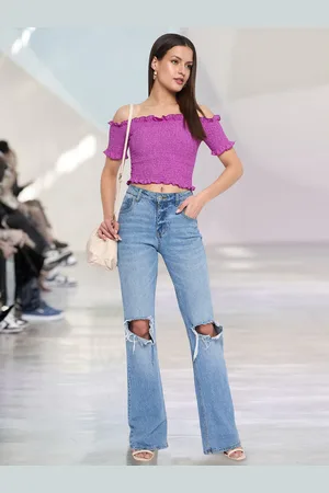 Martini Smocked Off-Shoulder Bardot Crop Top