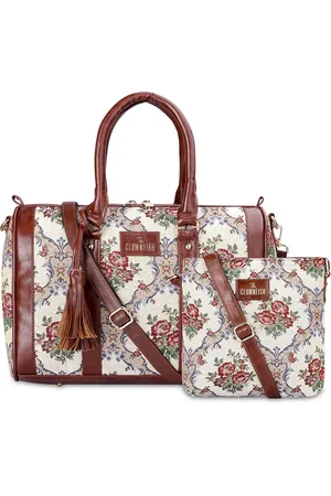 THE CLOWNFISH Linda and Lorna Pack of 2 Floral Printed Leather Handheld Bags with Tassels