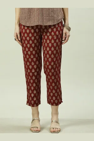 Biba Women Relaxed Straight Leg Straight Fit Ethic Motif Printed Trousers
