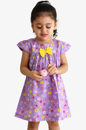 Campana Girls Floral Print Cotton Round Neck Cap Sleeves Opaque A-Line Casual Dress