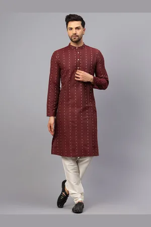 Latest Chikan Garments Mandarin Collar Striped A-Line Kurta