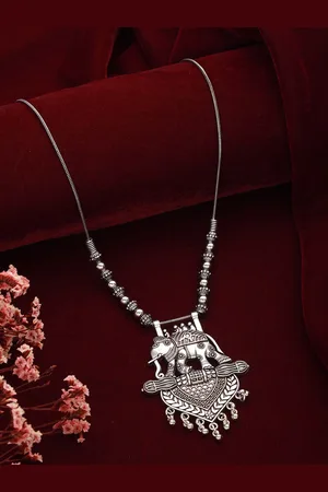 Jazz and Sizzle Silver-Plated Elephant Shaped Oxidised Necklace