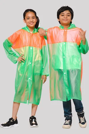 THE CLOWNFISH Puddle Jumper Kids Colourblocked Waterproof PVC Longline Rain Jacket
