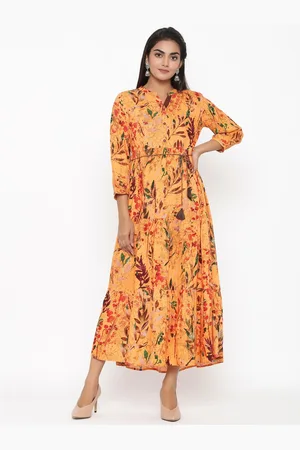 all about you Mustard Floral Printed A-Line Maxi Dress