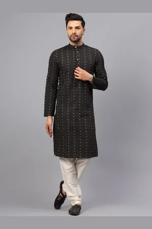 Latest Chikan Garments Mandarin Collar Striped A-Line Kurta