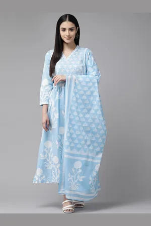 Cayman Women Floral Printed Sequinned Pure Cotton Kurta with Trousers & With Dupatta
