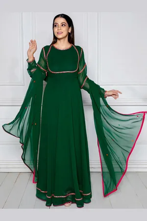 Nüd Long Sleeves Embroidered Detail Georgette Ethnic Maxi Dress With Dupatta