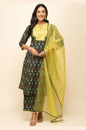 FIORRA Ethnic Motifs Printed Pure Cotton Gotta Patti Kurta With Palazzo & Dupatta