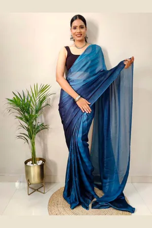 Kalini Blue Georgette Ethnic Printed Ready to Wear Saree