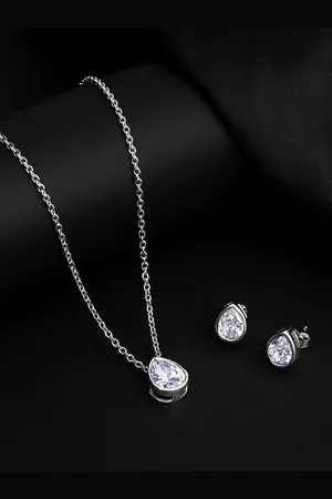 Asmitta Jewellery 925 Sterling Silver Rhodium Plated Cubic Zirconia Studded Pendant Set