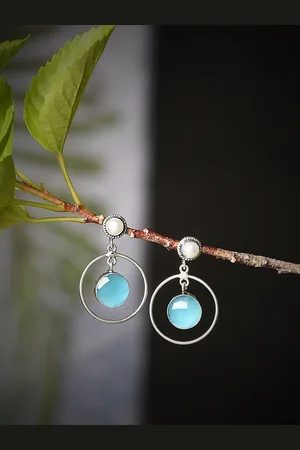 Bamboo Tree Jewels Silver-Plated Stone-Studded Contemporary Drop Earrings