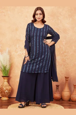 CHANSI Floral Embroidered Sequinned Straight Kurta with Palazzos & Dupatta