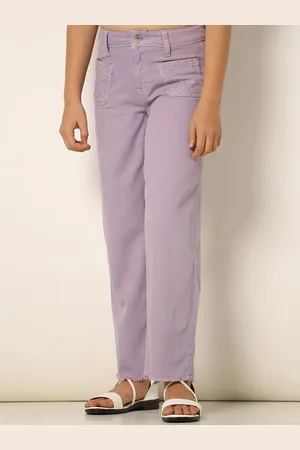 VERO MODA Girls Wide Leg Clean Look Embellished Pure Cotton Jeans
