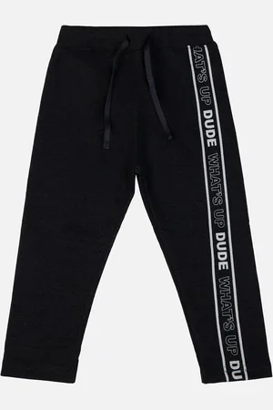 BodyCare Boys Typography Printed Mid-Rise Pure Cotton Track Pants