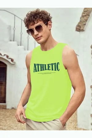 CHKOKKO Round Neck Sleeveless Typographic Printed Cotton Tank Tops