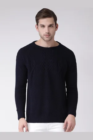 Club York Men Navy Blue Cable Knit Pullover