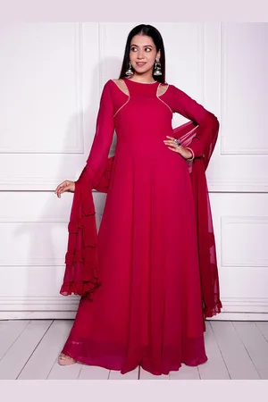 Nüd Long Sleeves Beaded & Cut Out Detail Georgette Ethnic Maxi Dress With Dupatta