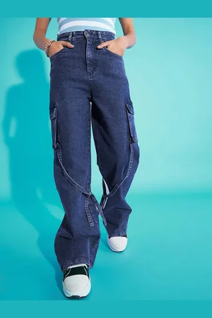 Sassafras Girls Relaxed Fit High-Rise Stretchable Cargos Jeans