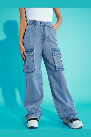 Sassafras Girls Relaxed Fit High-Rise Clean Look Cargo Styles Jeans