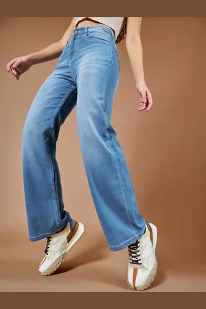 DOLCE CRUDO Women Light Weight Blue Wide Leg Light Fade Stretchable Jeans