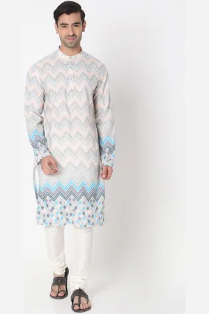Ethnicity Geometric Printed Mandarin Collar Straight Kurta