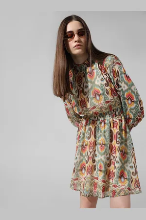 ONLY Ethnic Motifs Print Puff Sleeve Blouson Dress