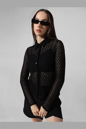 ONLY Self Design Semi Sheer Knitted Spread Collar Casual Shirt