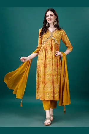 Berrylicious Floral Printed Embroidered Pleated Pure Silk Kurta With Trousers & Dupatta