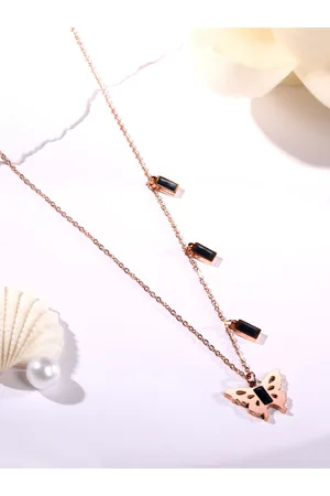 Asmitta Jewellery Rose Gold-Plated Cubic Zirconia Studded Pendants with Chains