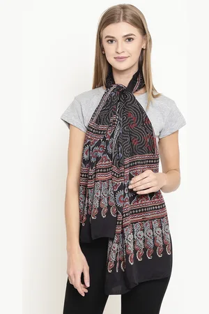Kalakari India Black & Red Ajrakh Handblock Print Handcrafted Silk Sustainable Scarf