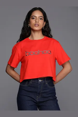 Boohoo Brand Logo Print Crop Top