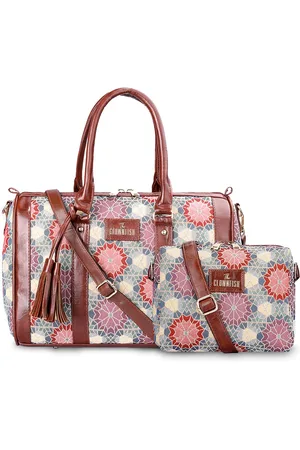 THE CLOWNFISH Adelina & Lorna Pack Of 2 Floral Printed Structured Handheld Bag With Tassel
