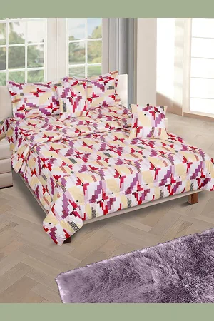 Aura Purple & Beige Geometric Printed Cotton 210 GSM Double Queen Bedding Set