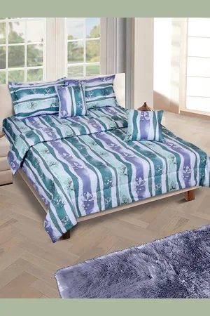 Aura Teal & Blue Floral Printed Cotton 210 GSM Double Queen Bedding Set