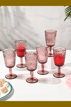 MARKET99 Red & Transparent 6 Pieces Glass Wine Glass Bar and Drinkware 300 ml