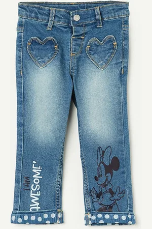 Lifestyle Girls Minnie Mouse Printed Heavy Fade Jeans