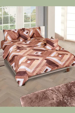 Aura Brown Geometric Printed Cotton 210 GSM Double Queen Bedding Set