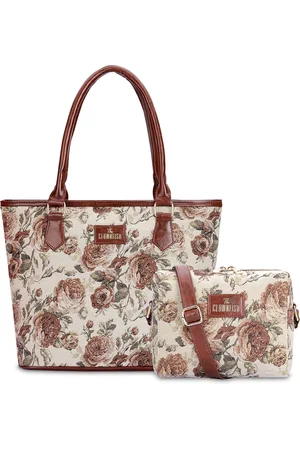 THE CLOWNFISH Adelina and Justina Set of 2 Floral Printed Leather Water-Resistant Bags