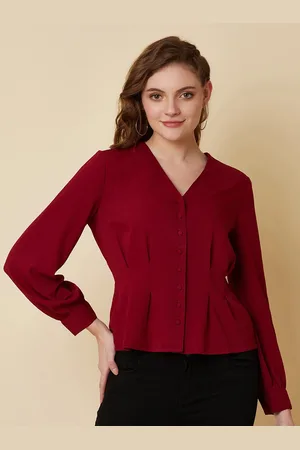 RAASSIO Women Burgundy Cinched Waist Top