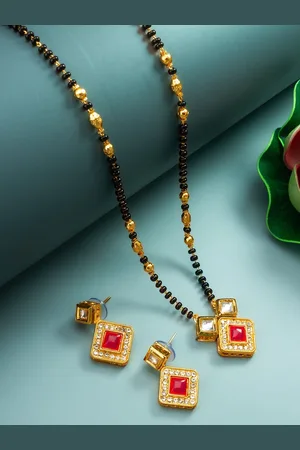 Aadita Gold-Plated Kundan Stone Studded and Beaded Mangalsutra