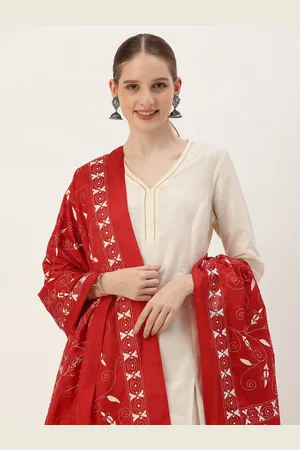 ArtEastri Ethnic Motifs Embroidered Pure Silk Dupatta with Kantha Work