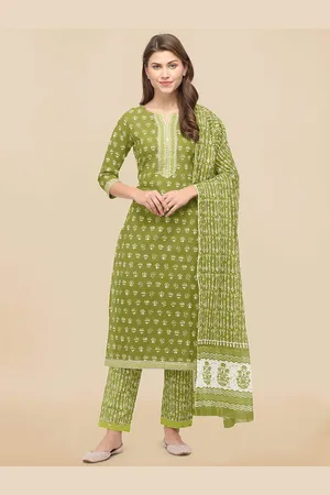Mirchi Fashion Women Green Ethnic Motifs Printed Empire Gotta Patti Kurta with Palazzos & With Dupatta