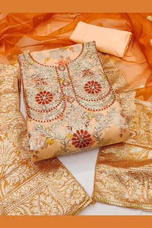 Kalini Floral Embroidered Beads & Stones Unstitched Dress Material