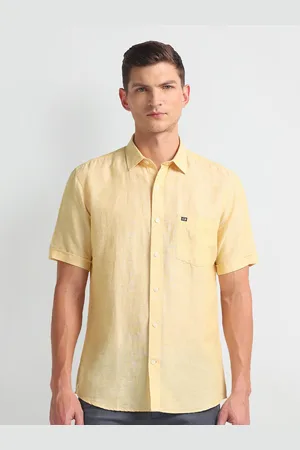 Arrow Heathered Short Sleeves Twill Spread Collar Casual Shirt
